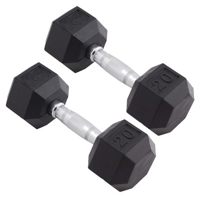 Body Sport Rubber Encased Hex Dumbbell Weight    Exercises   20 lb Pair