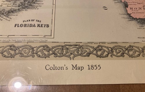 Colton's 1855 Florida Map 17x22 - 1967 Print Lewis and Clark Explorer's Map - Picture 2 of 6