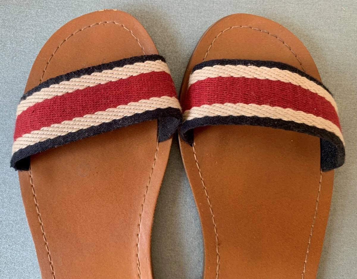 Steve Madden Abella Red White Blue Canvas Sling Sandals Women Sz