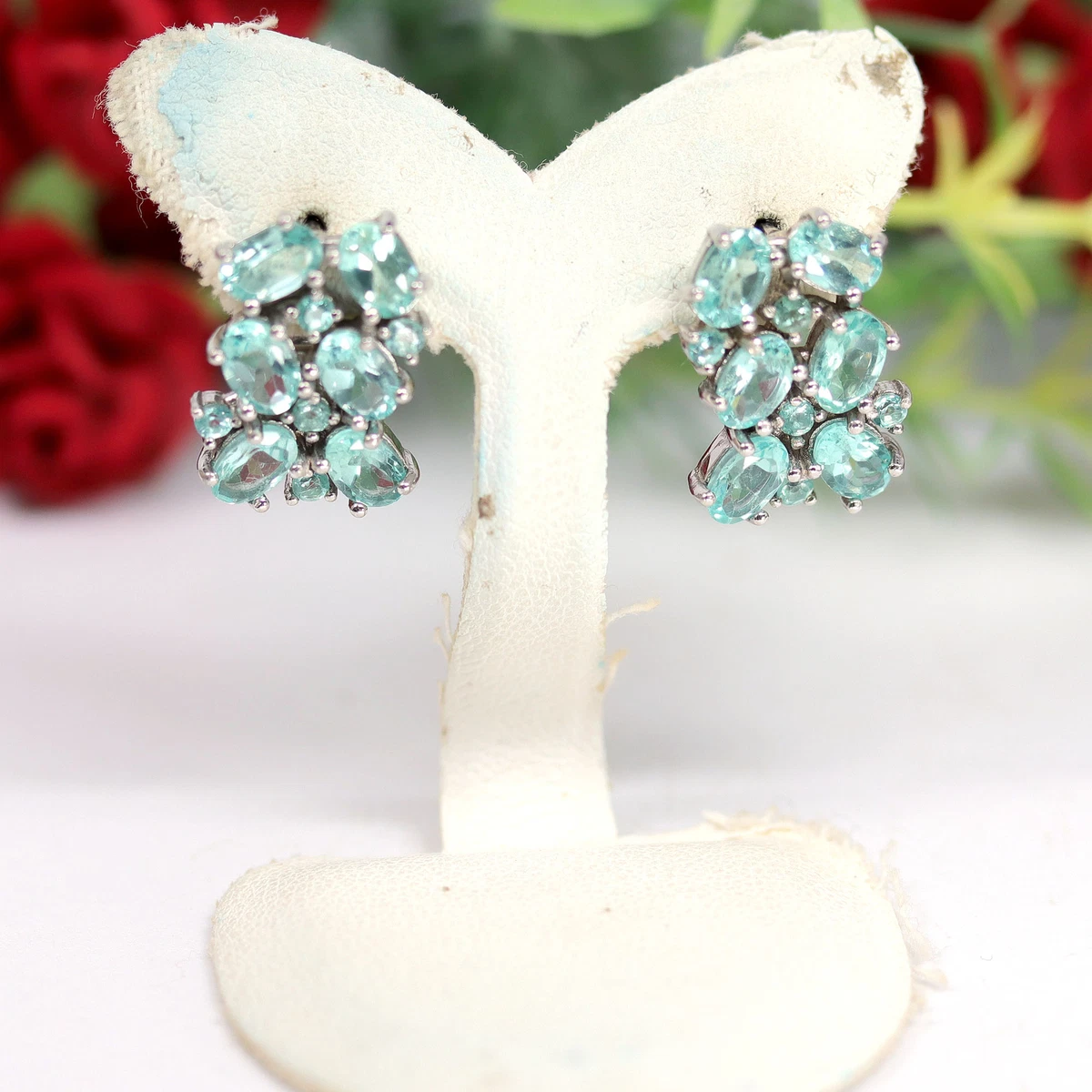 NEON BLUE UN APATITE EARRINGS 925 STERLING SILVER