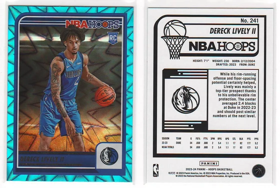 Dereck Lively II 2023-24 Hoops Teal Explosion #241 Parallel Rookie