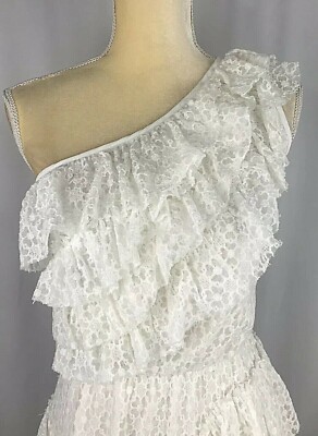 Chelsea Violet Dress Flare Small One Shoulder Lace Tiered White Cocktail NW  $158 | eBay