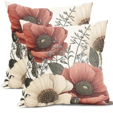 Vintage Flower Pillow Covers 18x18 Inch Rustic Floral Botanical Pattern Throw...