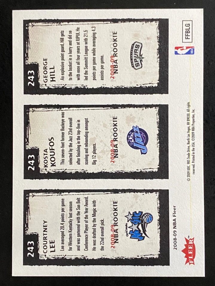 Courtney Lee Kosta Koufos George Hill 2008-09 Fleer Basketball #243 - Image 2 of 2