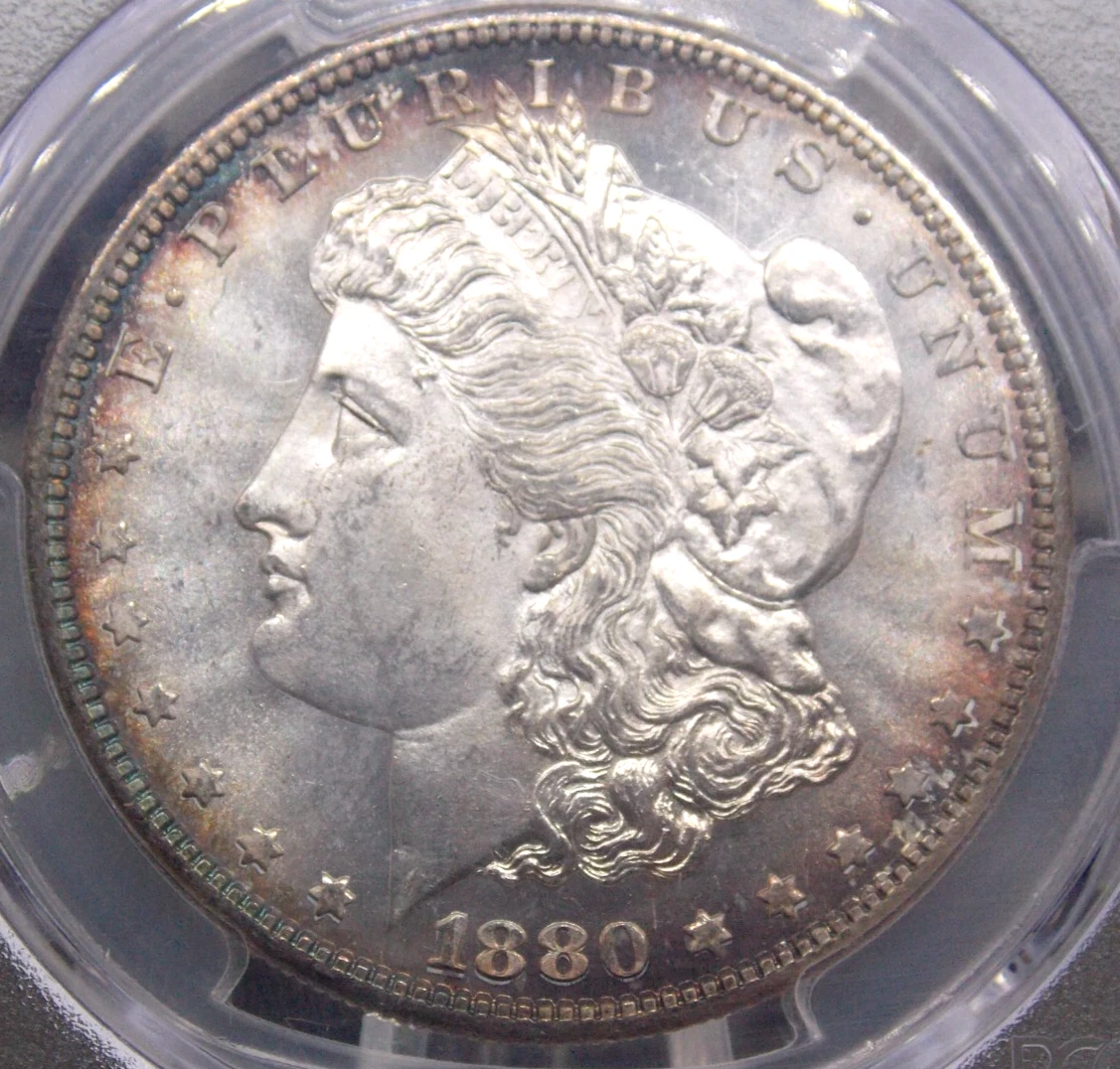 PCGS Certified MS 65 Graded 1880 Year Morgan US Dollars (1878-1921