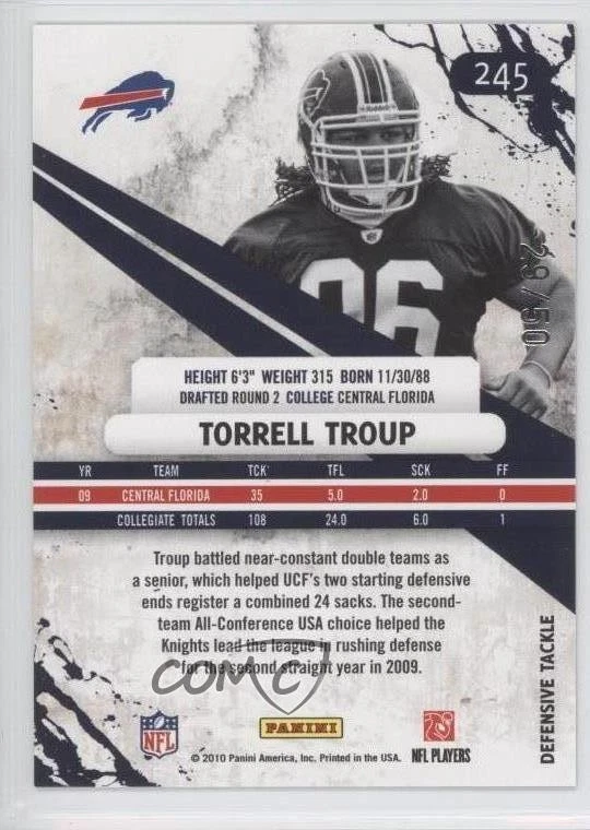 2010 Rookies & Stars Longevity Rookie Sapphire /50 Torell Troup Torrell #245 RC - Image 2 of 2