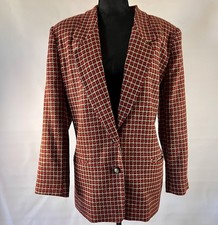 VTG Alfred Dunner Wool Blazer Jacket 14 Red Plaid Houndstooth Tweed Made In USA