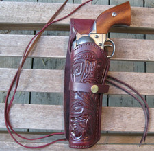 Gun Holster - Cowhide Leather- 6" Barrel - Lt Hand - 45 Caliber Burgundy Tooled