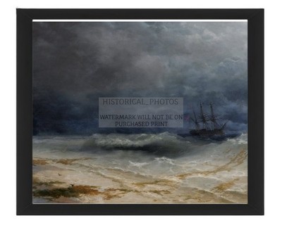 SEASCAPE STORMY WATERS LONELY SHIP BY IVAN AIVAZOVSKY 1895 8X10 FRAMED PHOTO