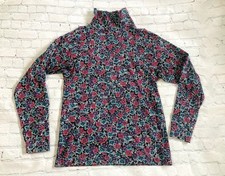 Vtg LL Bean Shirt Floral AOP Small Womens Long Sleeve Turtleneck Made USA Base