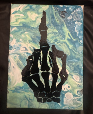 Original Skeleton Hand Abstract Acrylic Painting | Blue Fluid Art