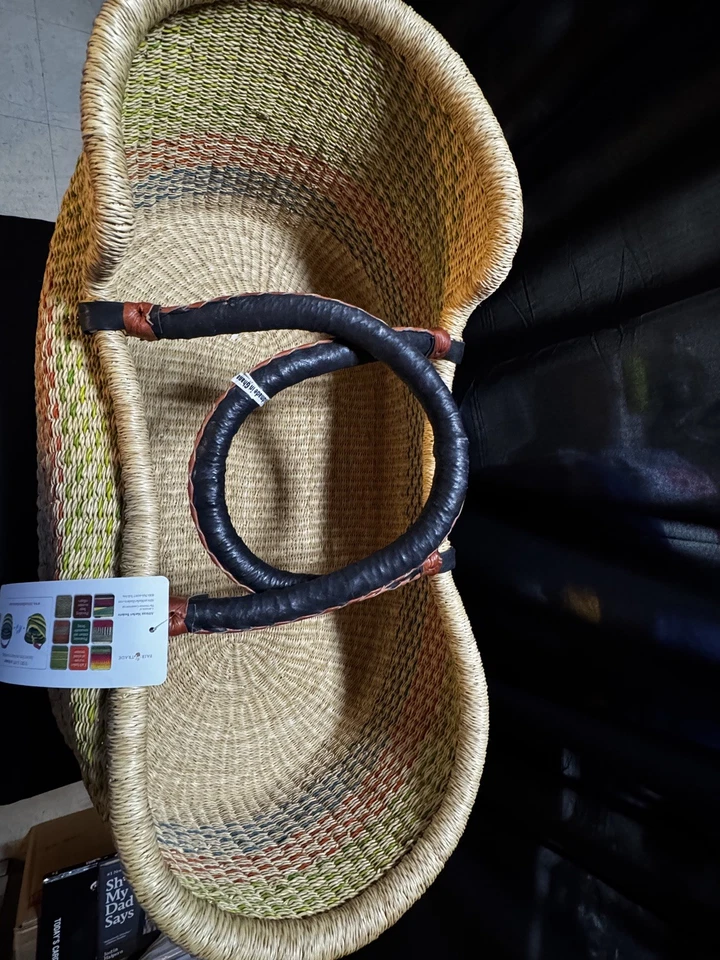 Autêntico berço Gana Market Moses Basket tecido à mão couro grama  - Imagem 2 de 4