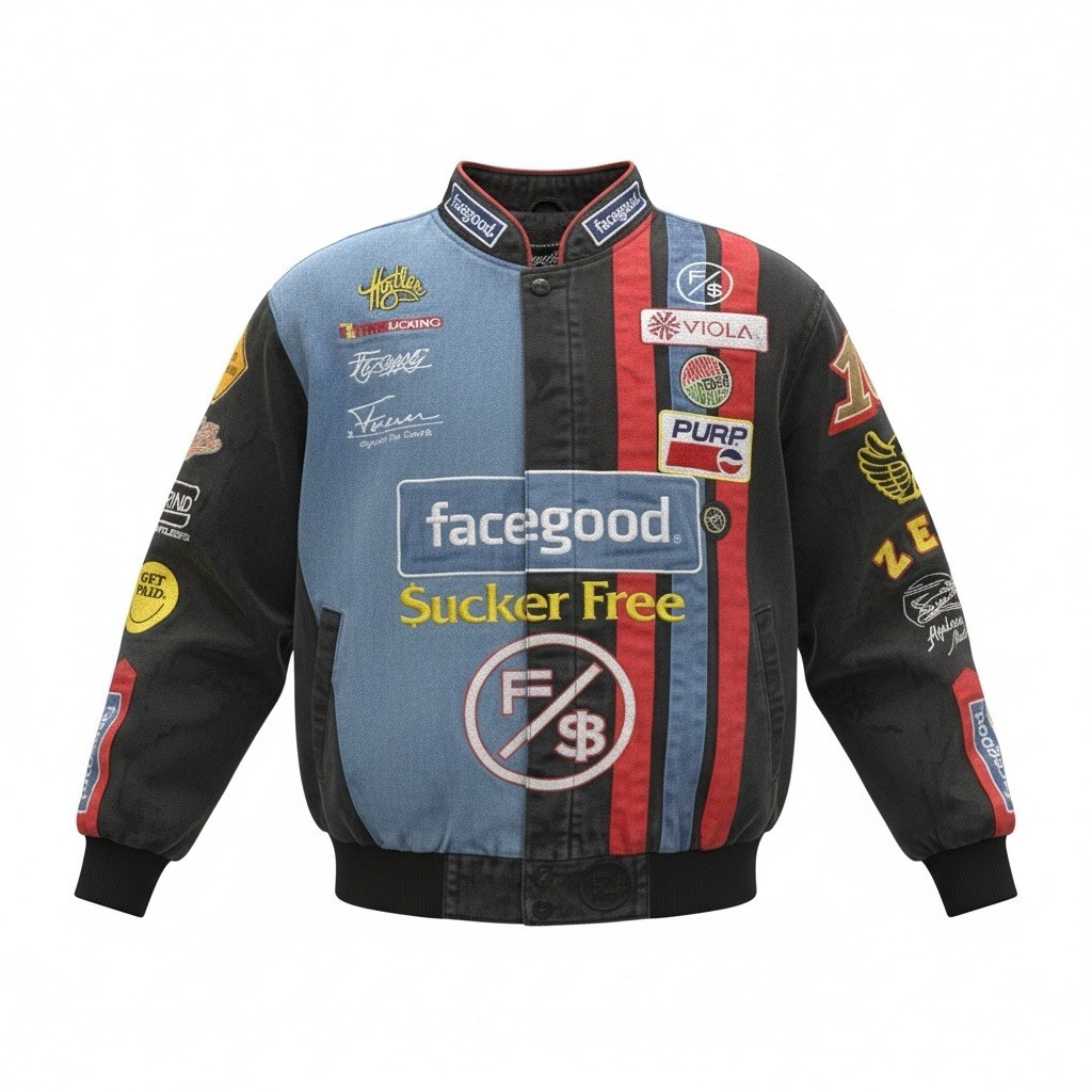 Bold Fly Supply Statement Patchwork Racing Jacket… - image 1