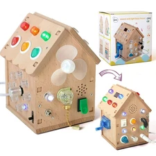 Sound and Light Busy House Wooden Montessori Busy Board, Light Switch Games T...