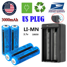 4 PCS Battery 1 PCS Charger Li-ion Rechargeable 3000mAh 3.7V Batteries US Plug