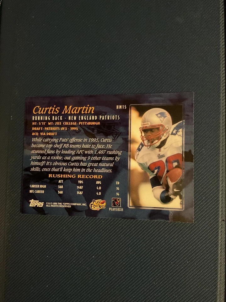 1996 Topps Curtis Martin Hobby Masters Card #HM15 - Image 2 of 2