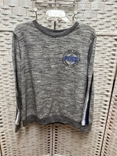 Victoria's Secret Love PINK Crew Pullover Sweatshirt Marled Gray Blue Stripe SzM