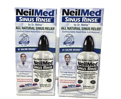 NeilMed Sinus Rinse, 8oz Squeeze Bottle + 1 Premixed Packet (Pack of 2) EXP 2028
