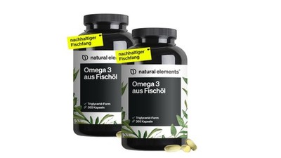 2 x natural elements Omega 3   2x 365 Kapseln   2000mg Fischöl pro   mit EPA und