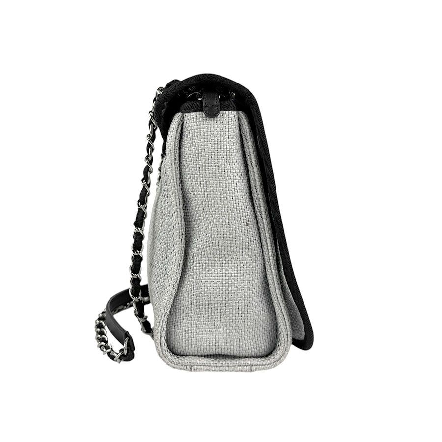 CHANEL Deauville PM Shoulder Bag Light Gray with Silver Chain 22x24x8cm-image