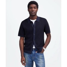 NWT Madewell Tuck-Stitch Button-Up Sweater Polo Navy Black Size XS