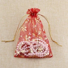 50 Pcs Snowflake Organza Bags Small Pouch Christmas Drawstring Mini Candy