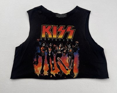 KISS Destroyer size Large Crop Top Tank Black Girly Band Logo