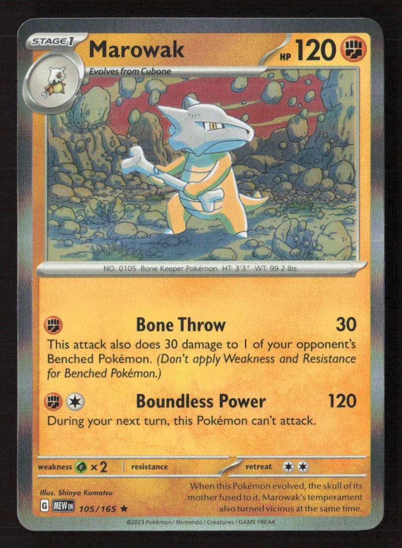 Marowak 105/165 Rare 151 Pokemon Holo Near Mint