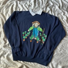 Vintage 80s 90s Navy bunny gardener sweatshirt size L Grannycore Cottage Retro