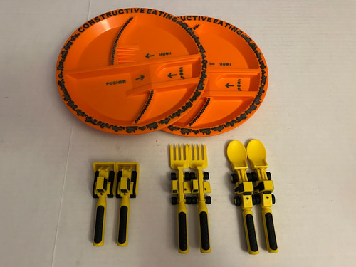Constructive Eating Plate & Utensils Set for Kids - 2 Complete Sets