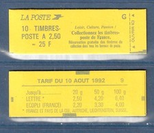 1992 FRANCE FRANKREICH CARNET 10 MARIANNE BRIAT  LETTRE G CONF 9 2715 C 3 MNH **