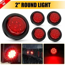 5X Red 2inch 9-LED Round Truck Trailer Side Marker Clearance Light w/Grommet 12V