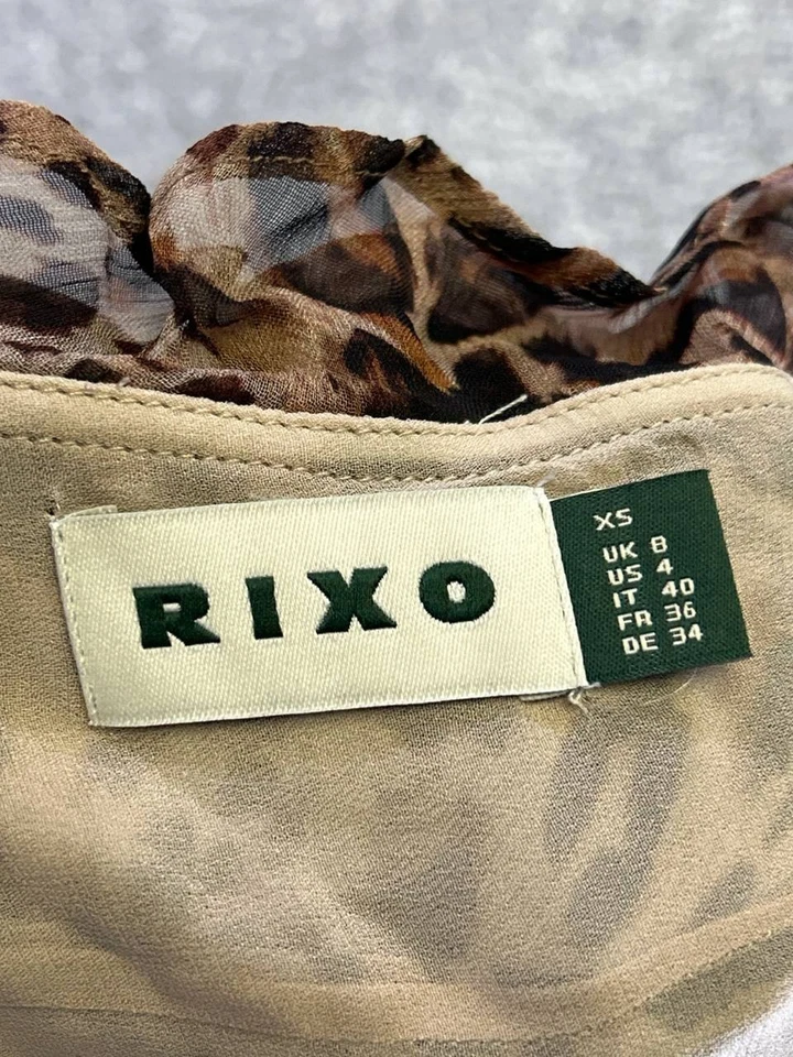 Rixo Dress Womens 4 Brown Ruffle Wrap Silk Bodycon - Image 3 of 4