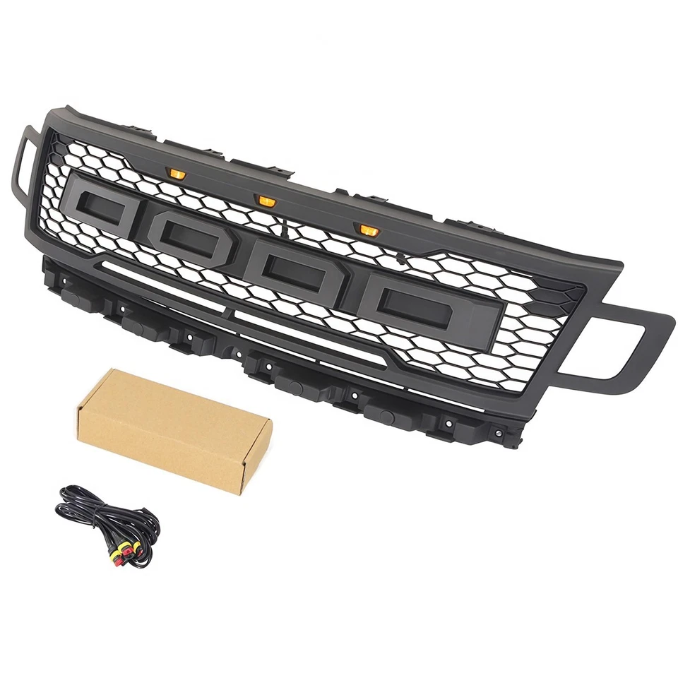 Черная передняя решетка подходит для Ford Expedition 2018-2021 верхняя решетка со светодиодной подсветкой - Изображение 4 из 4