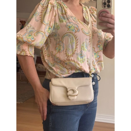 COACH Pillow Tabby Leather Purse in Cream Tan Shoulder Bag Off White Crossbody