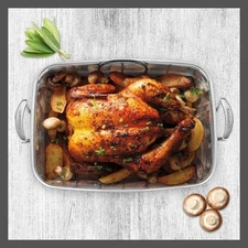 Cuisinart 2PC Stainless Steel Roaster Baking Pan Set 500F 15" Non-Stick Roasting