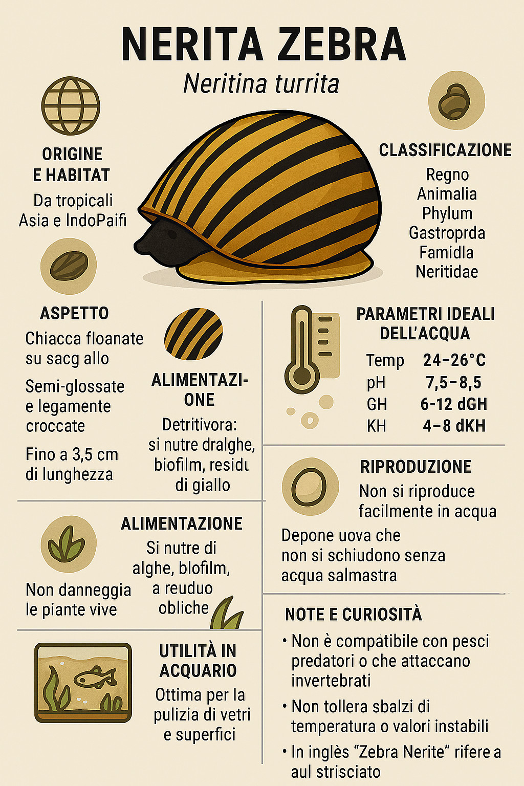Lumaca Neritina Zebra Mangia Alghe Acquario Dolce Piante Pulizia Vetri Fondo foto 4