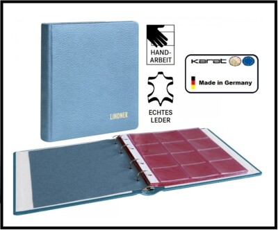 Leather Coin Album Blue Karat LINDNER 1106LM B + 10 Sleeves Mixed + Red ZWL