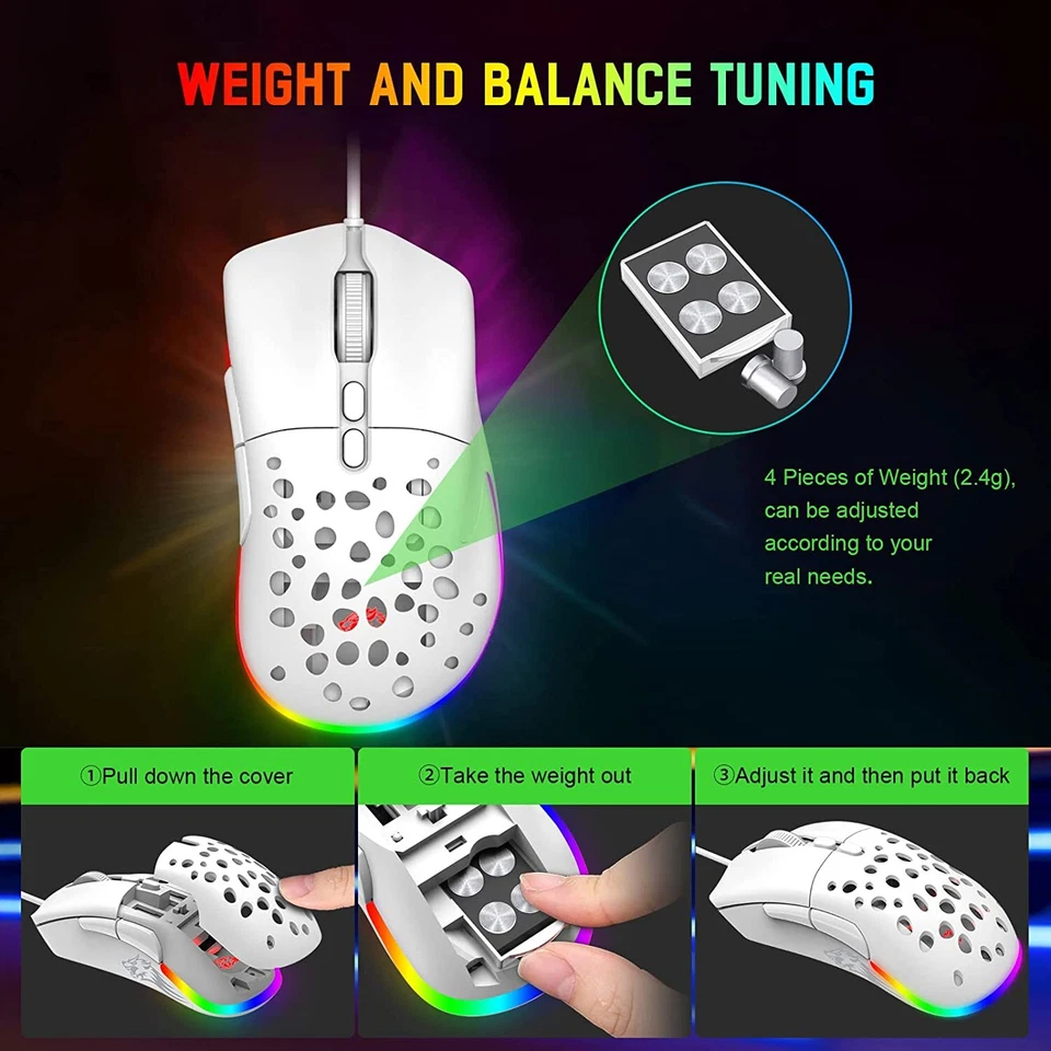 Gaming Mouse USB Wired Programmable 7 Buttons 12000 Dpi Adjustable RGB Backlit - Image 2 of 4