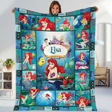 Personalized The Little Mermaid Blanket Ariel Princess Fleece Blanket