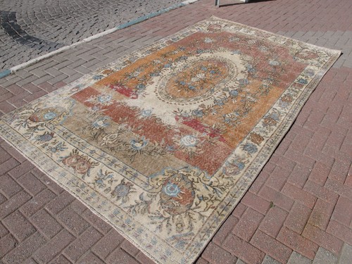 Large Oushak Turkish Rug Vintage Wool Distressed Muted Rug Oriental Carpet - Picture 5 of 11