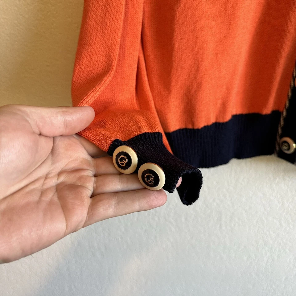 ST.JOHN Women's Knit Orange White Cream Trim Gold Accent Zip Jacket Sz M Vintage - Image 4 of 4