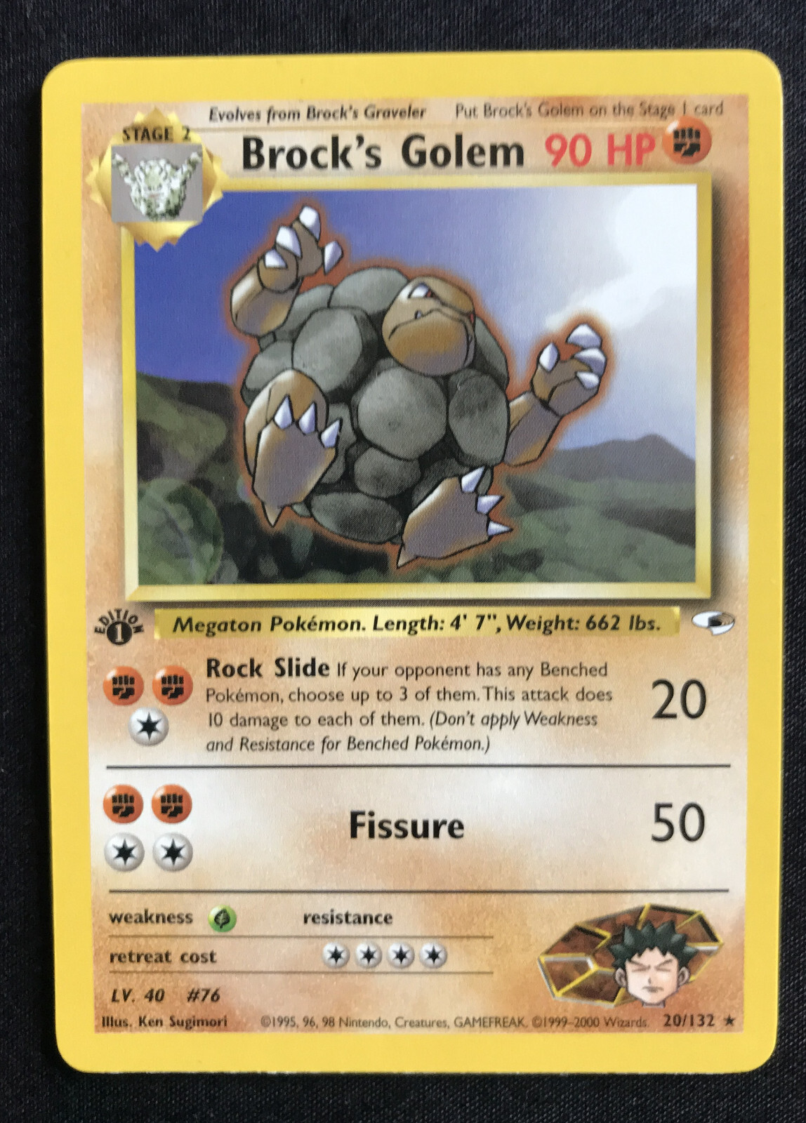 pokemon card 20/132 Brock's Golem Gym Heroes 1st Edition NM Vintage WOC LOOK