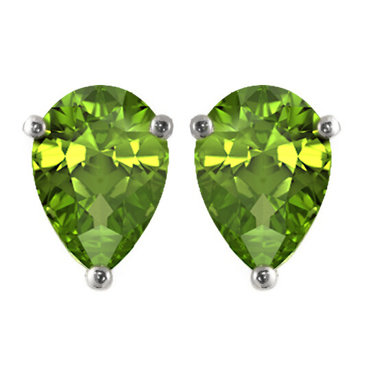 Solitaire Pear Cut Simulated Peridot 10K White Gold Stud Earrings-image