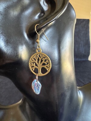 Surgical Steel earring wires ''Circle of Life'' Gold Tree w/AB bronze Leaves