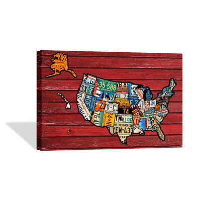 Decorative Canvas Print United States Plate Map Wall Décor Ready To Hang
