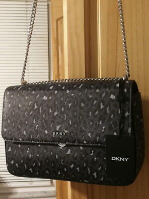 Brand New Beautiful DKNY  SINA MD FlapGray Animal Print Purse Crossbody Silver