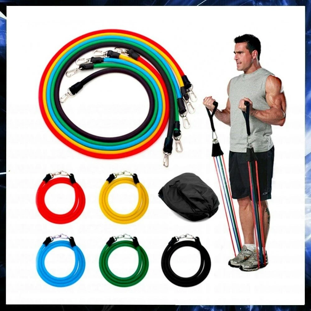 10 FITNESS ELASTICS GYM HANDLES TRAINING BANDS RESISTANCE STRENGTH