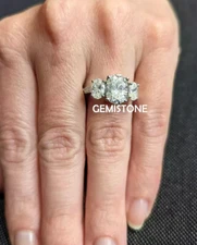 3.00 CT Oval Cut Moissanite Three Stone Engagement Ring For Women 925 Silver