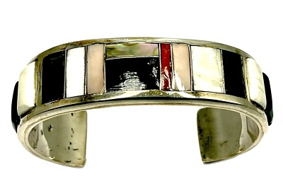 ARTISAN ALVIN YELLOWHORSE NAVAJO STERLING MULTI-COLOR INLAY STONE